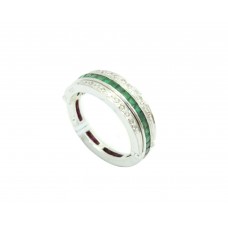 Handmade Reversible Ring 925 Sterling Silver Emerald & Ruby Gemstones & Diamonds